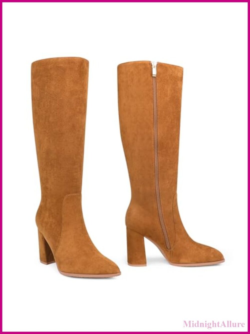 Knee High Boots Square Toe Chunky Heeled Side Zip PU Leather
